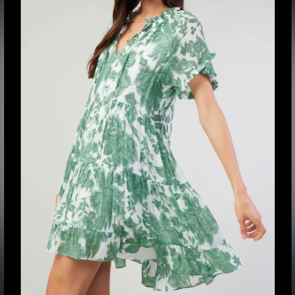 Farah Green and White Floral Silk Midi Dress